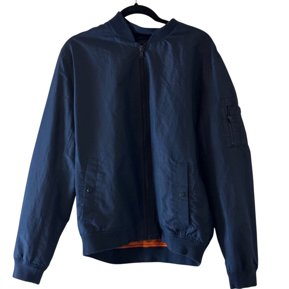 Michael Kors Men’s Navy Bomber Jacket Size L Orange Lining Zip Up